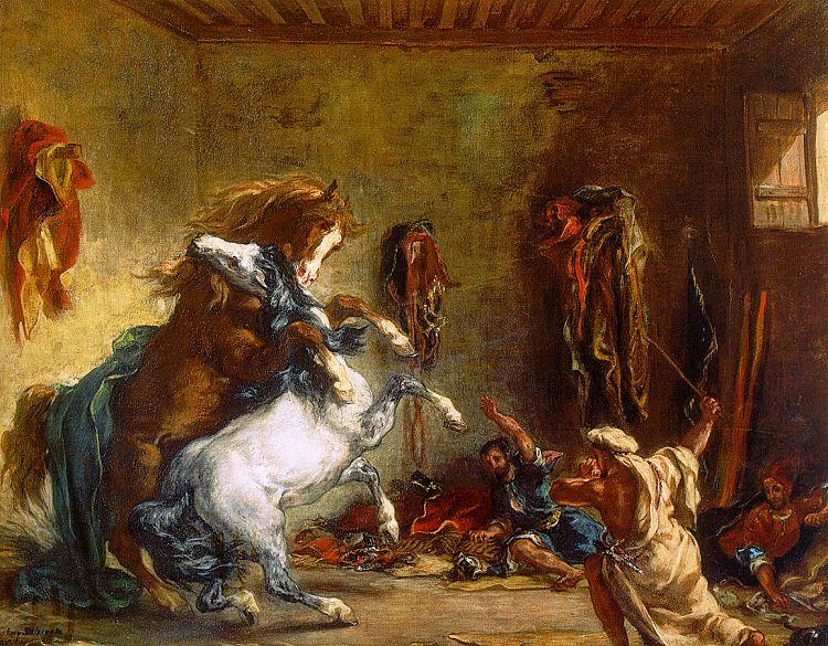 Eugene Delacroix Arab Horses Fighting in a Stable Sweden oil painting art